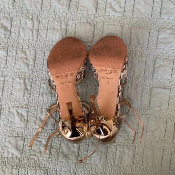 Jimmy Choo Ivette Sandals Snakeskin Light Platinum Size 34 w/ Box Dust Bag - Picture 7 of 15